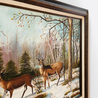 DM Carrol "Two Deer in the Snow" Oil Painting- Vintage