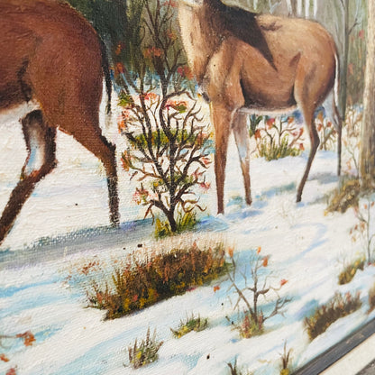 DM Carrol "Two Deer in the Snow" Oil Painting- Vintage