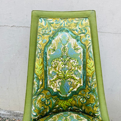 1970's Full Backed Upholstery Green Parrot Chair Set- Vintage