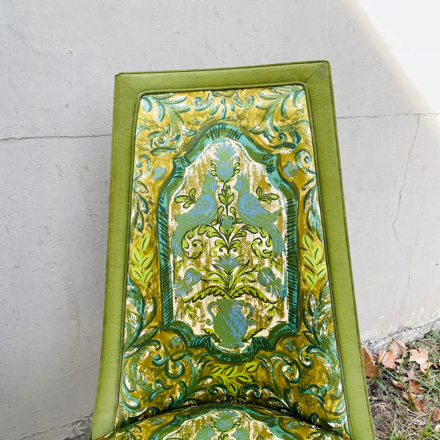 1970's Full Backed Upholstery Green Parrot Chair Set- Vintage