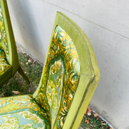 1970's Full Backed Upholstery Green Parrot Chair Set- Vintage
