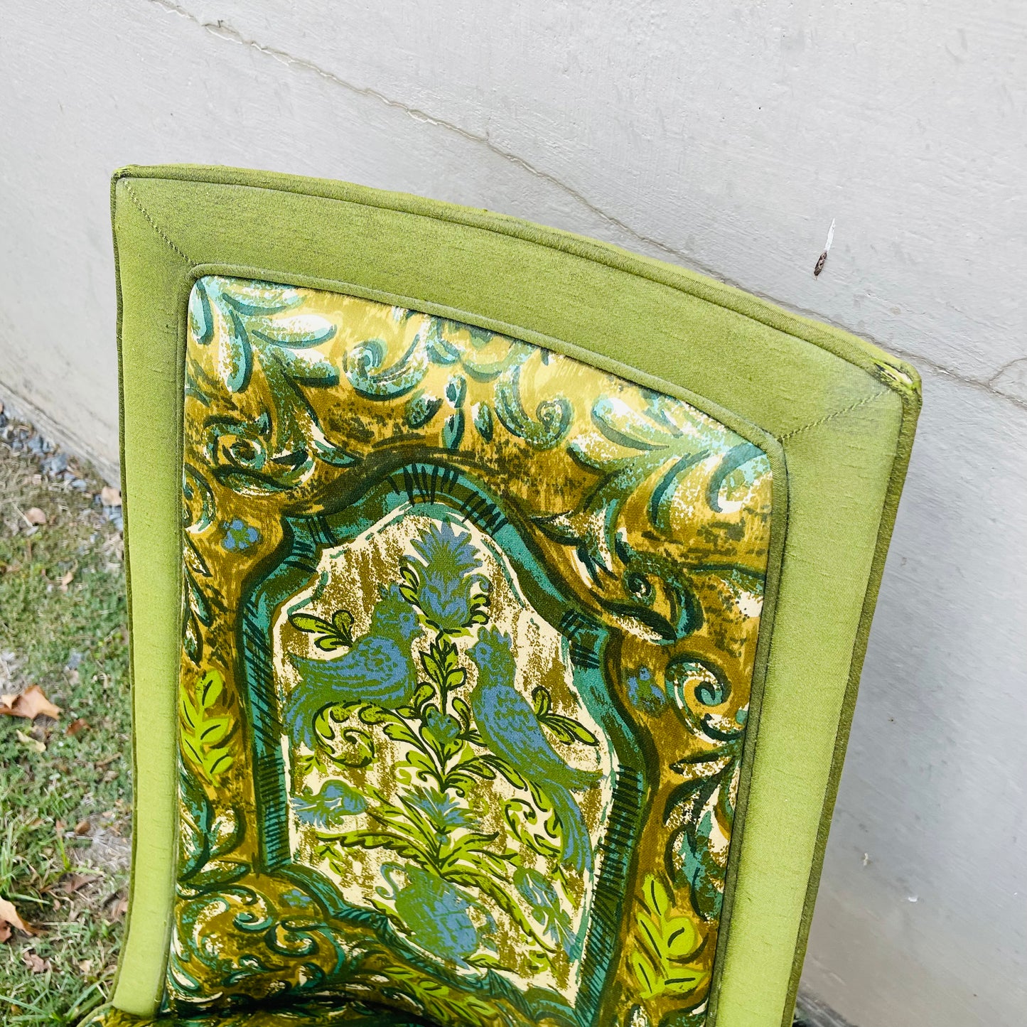 1970's Full Backed Upholstery Green Parrot Chair Set- Vintage