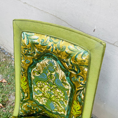 1970's Full Backed Upholstery Green Parrot Chair Set- Vintage