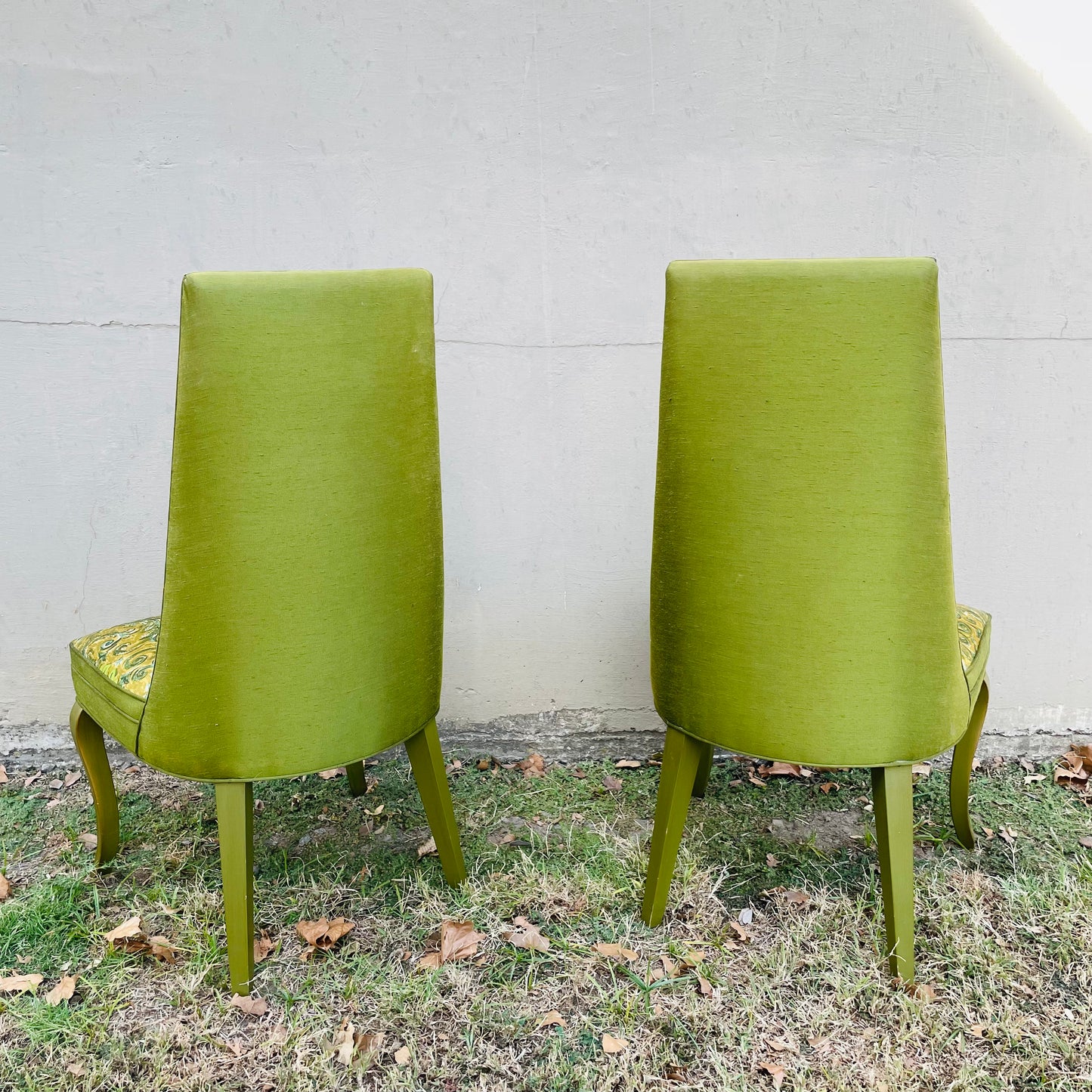 1970's Full Backed Upholstery Green Parrot Chair Set- Vintage