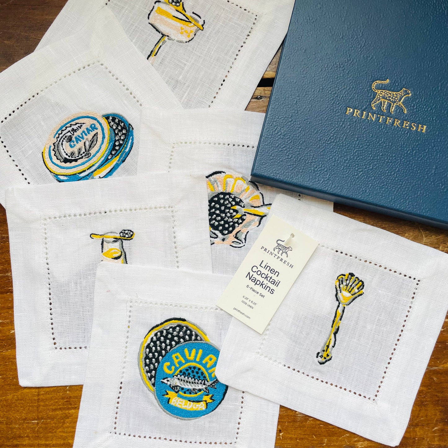 Champagne & Caviar Set of 6 Cocktail Napkins