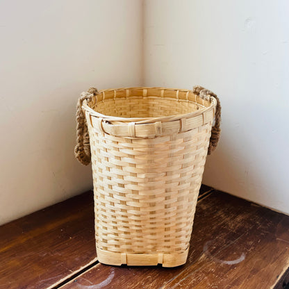 Woven Flat Weave Rope Handled Basket- Vintage