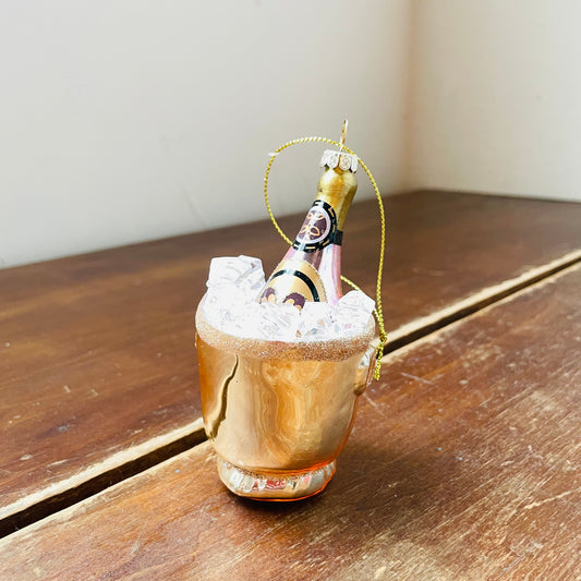 Glass Ice Bucket w/ Champagne Bottle Ornament