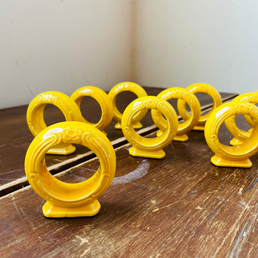 Frankoma Yellow Ceramic Napkin Rings- Vintage