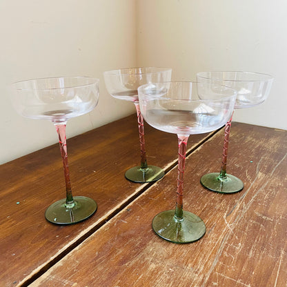 Pink & Green Coupe Glasses- Set of 4