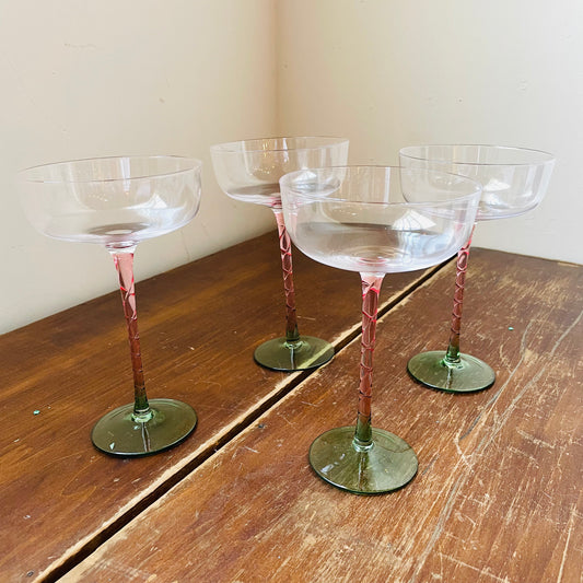 Pink & Green Coupe Glasses- Set of 4