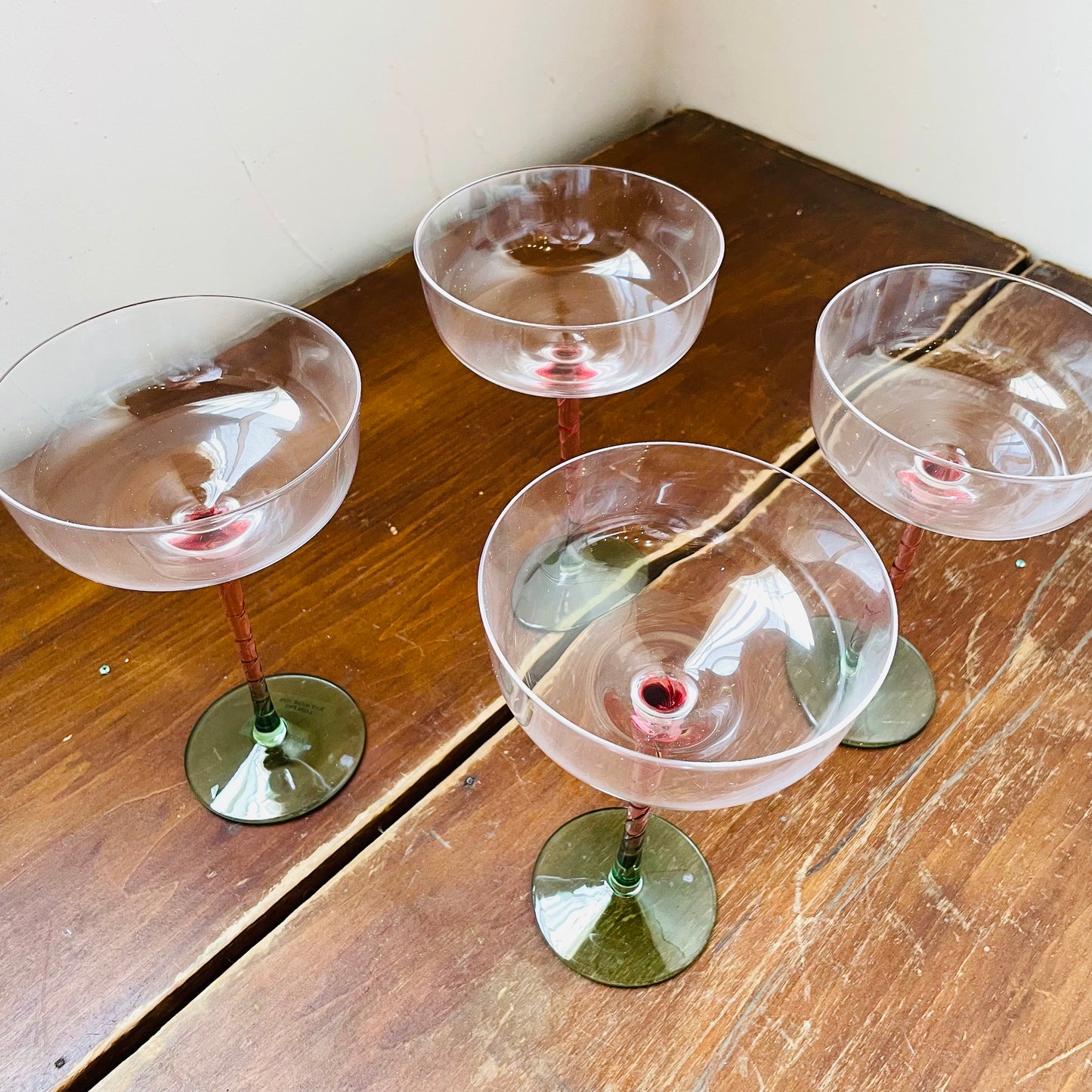 Pink & Green Coupe Glasses- Set of 4