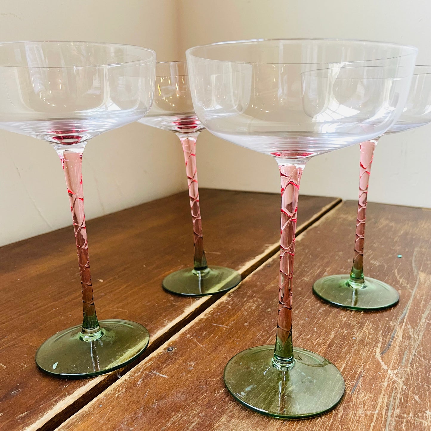 Pink & Green Coupe Glasses- Set of 4