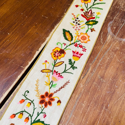 Crewel Embroidered Linen Wall Hanging- Vintage