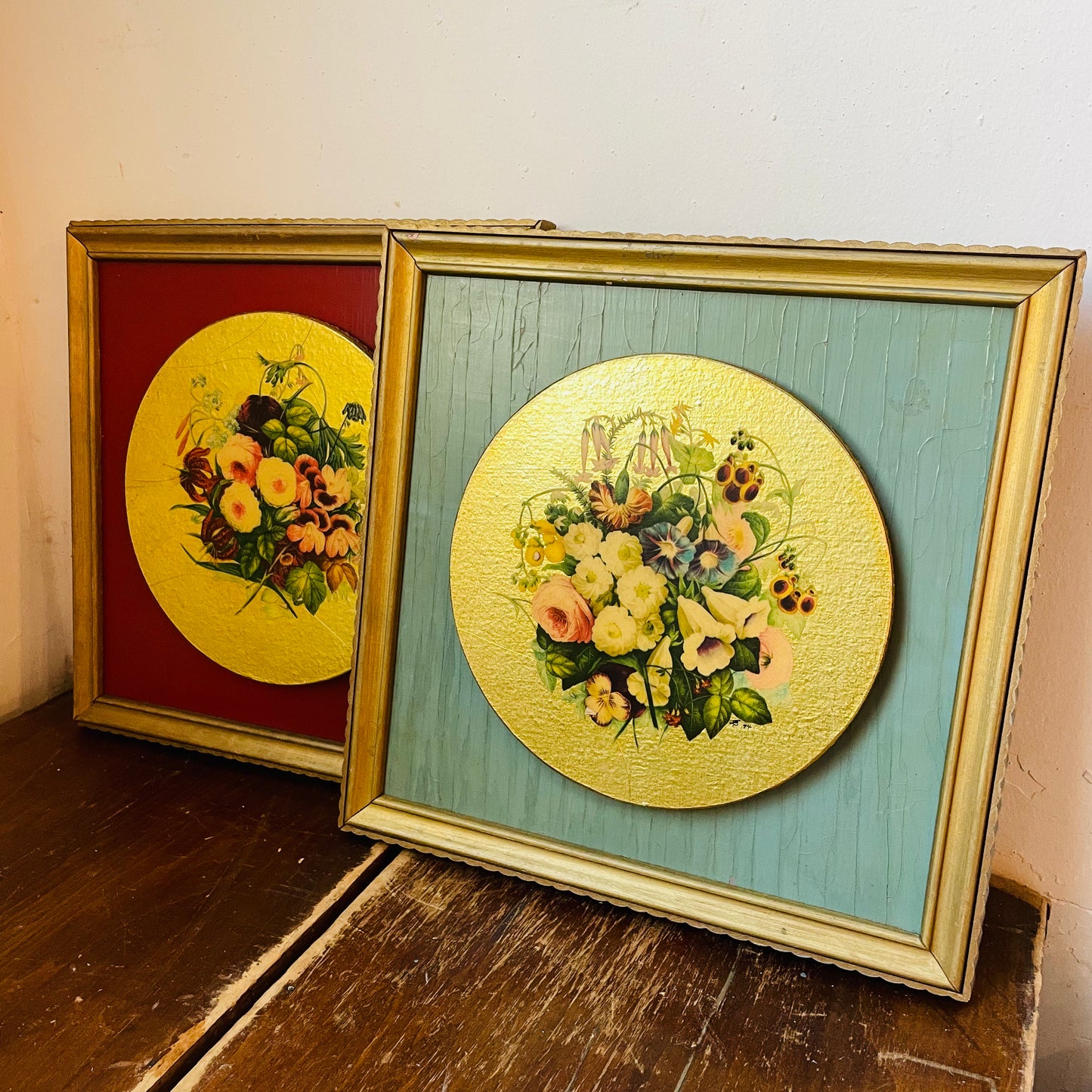 Set of Framed Deco-paged Florals- Vintage