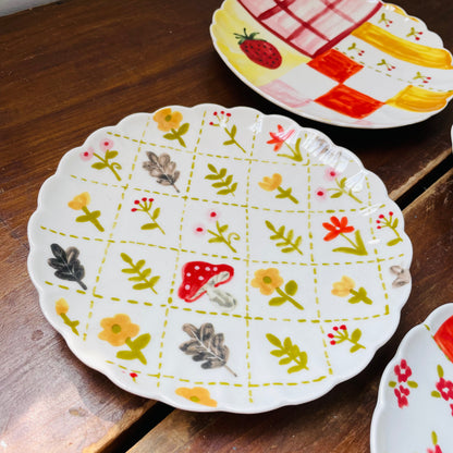 Hand-Painted Stoneware Scalloped Plate Set