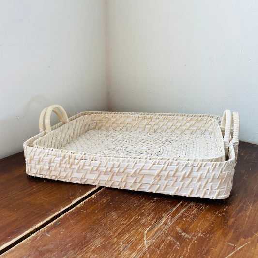 White Hand-Woven Bamboo Tray Set