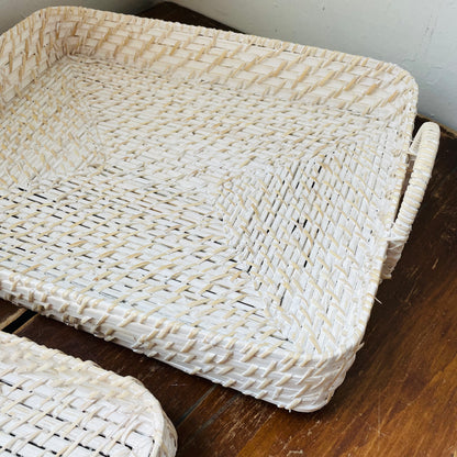 White Hand-Woven Bamboo Tray Set