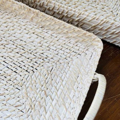 White Hand-Woven Bamboo Tray Set