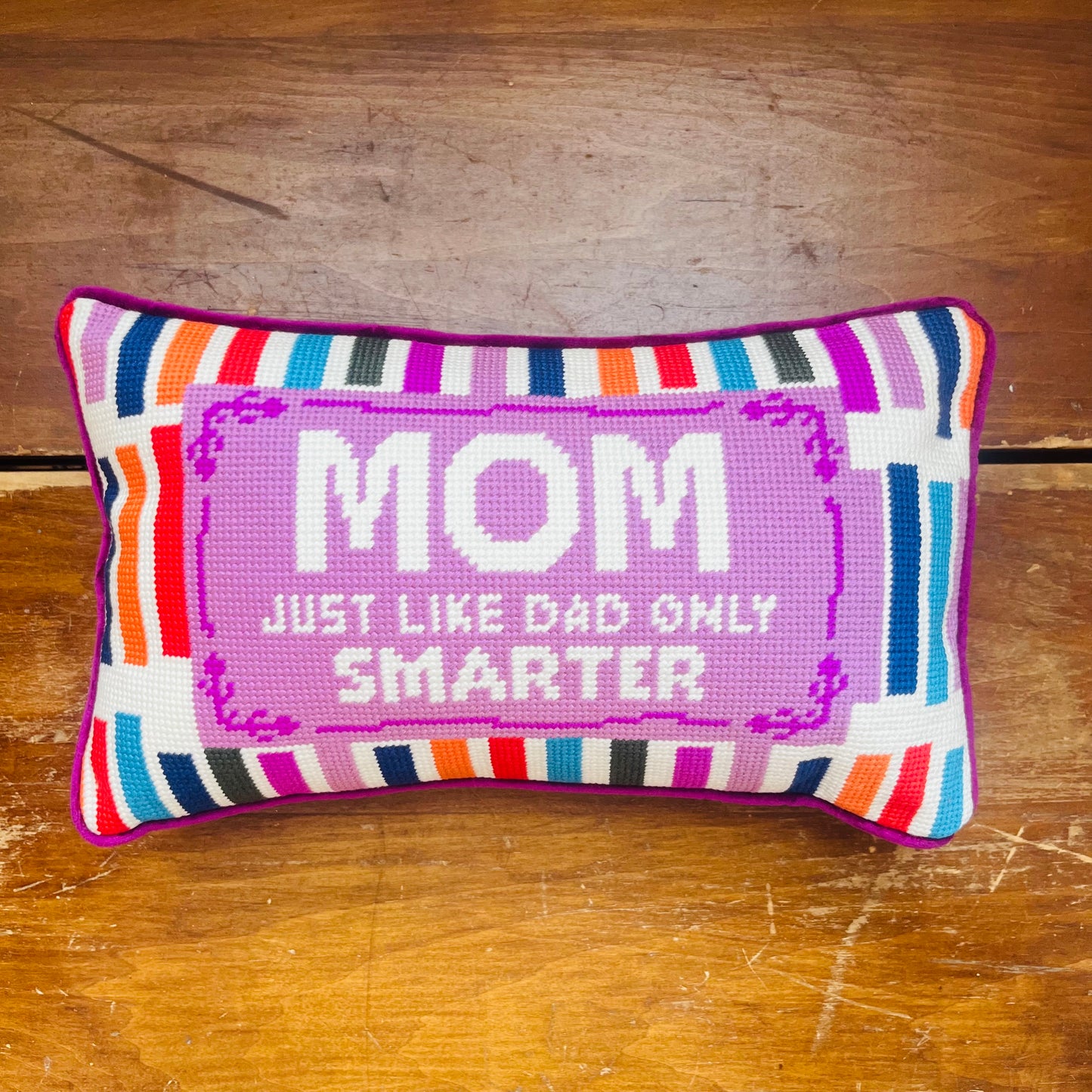 Mom Rules Needlepoint Pillow