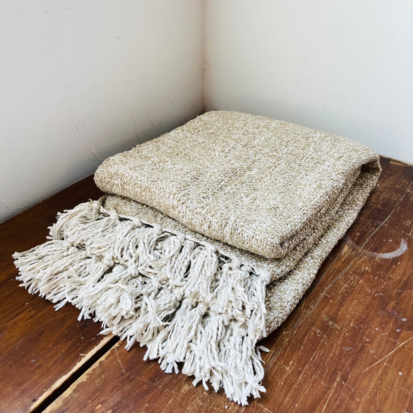 Brown & Natural Woven Throw with Fringe