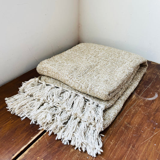 Brown & Natural Woven Throw with Fringe