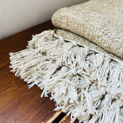 Brown & Natural Woven Throw with Fringe