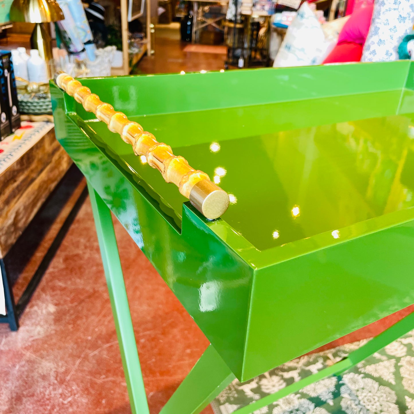 Green Folding Tray Table w/ Bamboo Handles