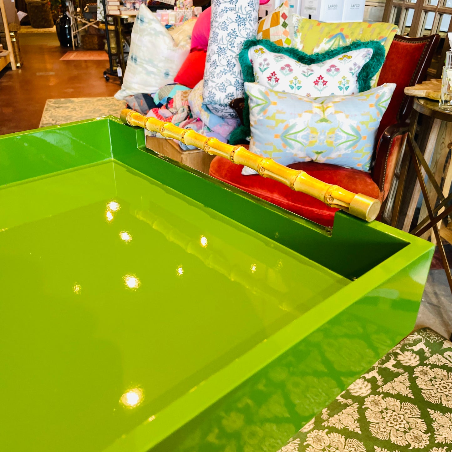 Green Folding Tray Table w/ Bamboo Handles