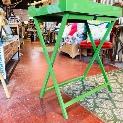 Green Folding Tray Table w/ Bamboo Handles