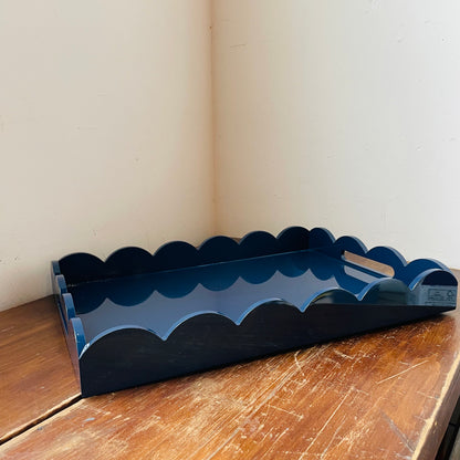 Navy Scalloped Tray with Handles