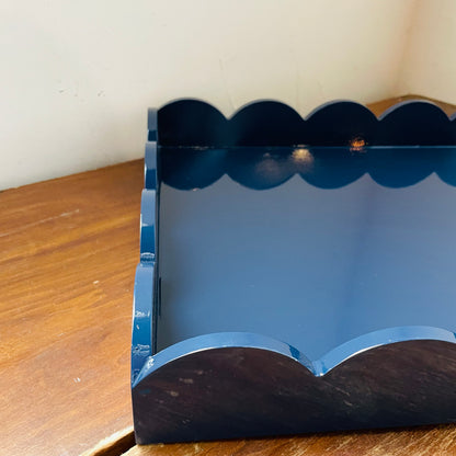 Navy Scalloped Tray with Handles