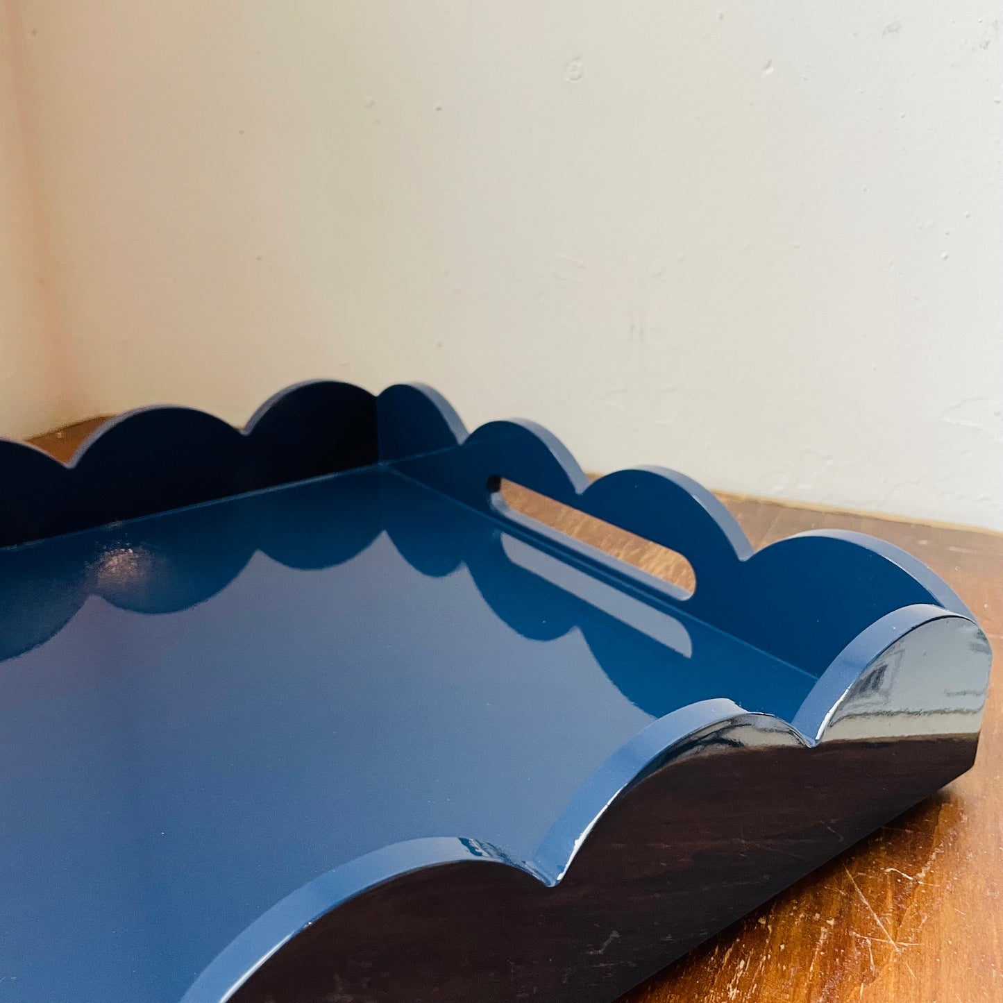 Navy Scalloped Tray with Handles