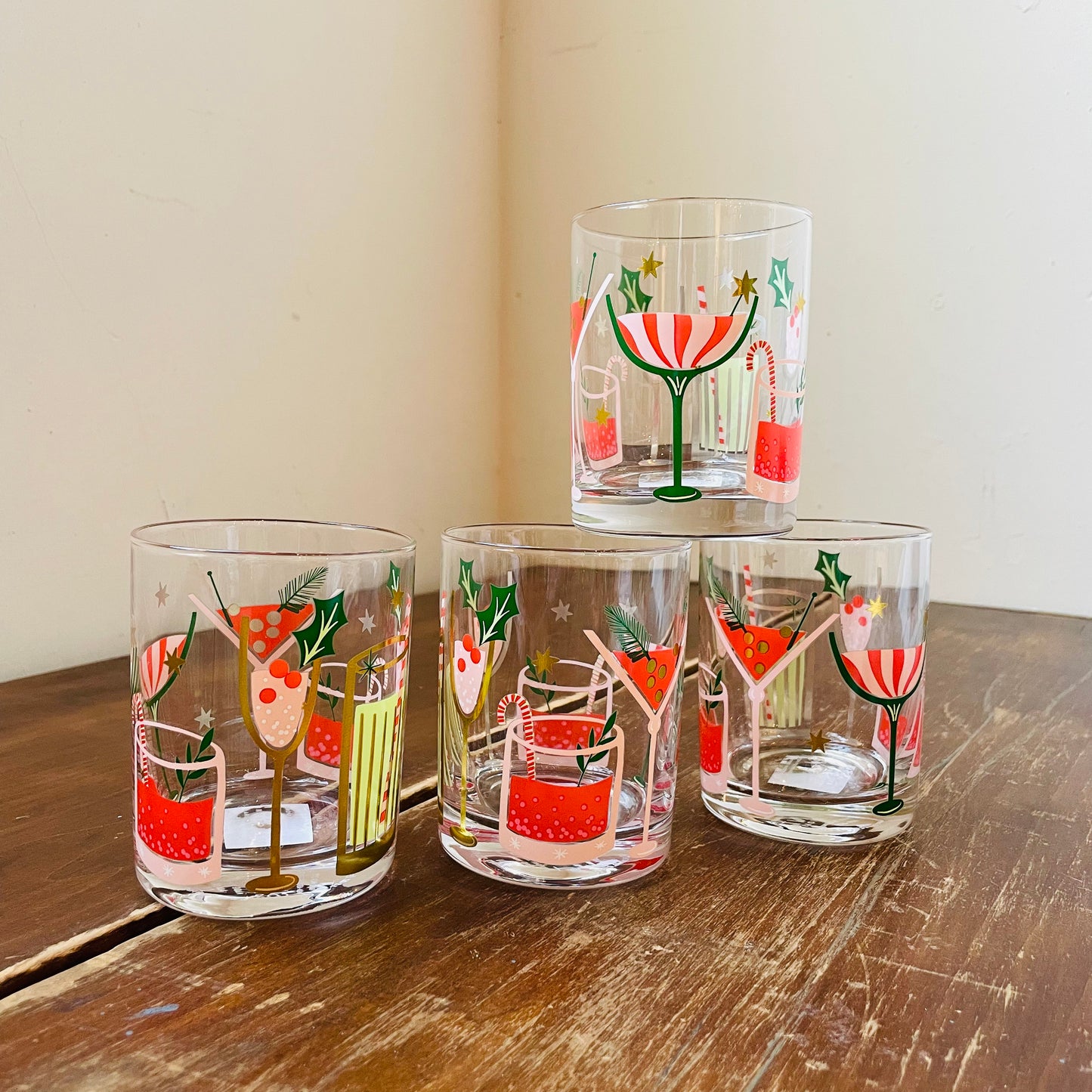 Holiday Drinks Low Ball Glasses- Set of 4