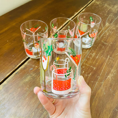 Holiday Drinks Low Ball Glasses- Set of 4