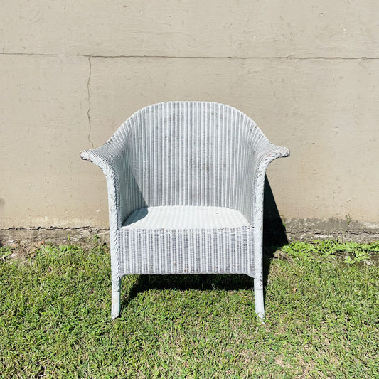 White Wooden Wicker Chair- Vintage
