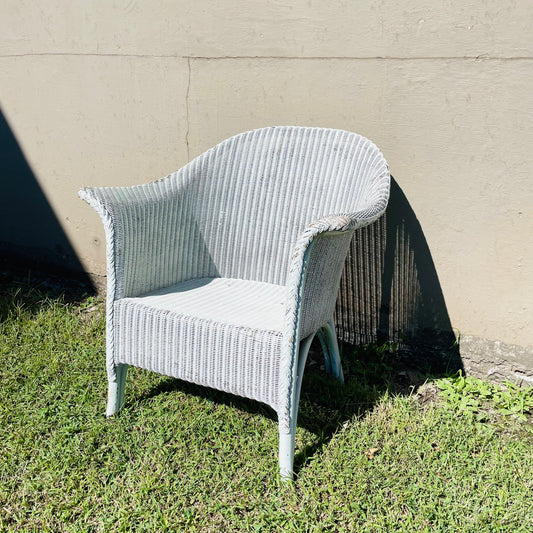 White Wooden Wicker Chair- Vintage