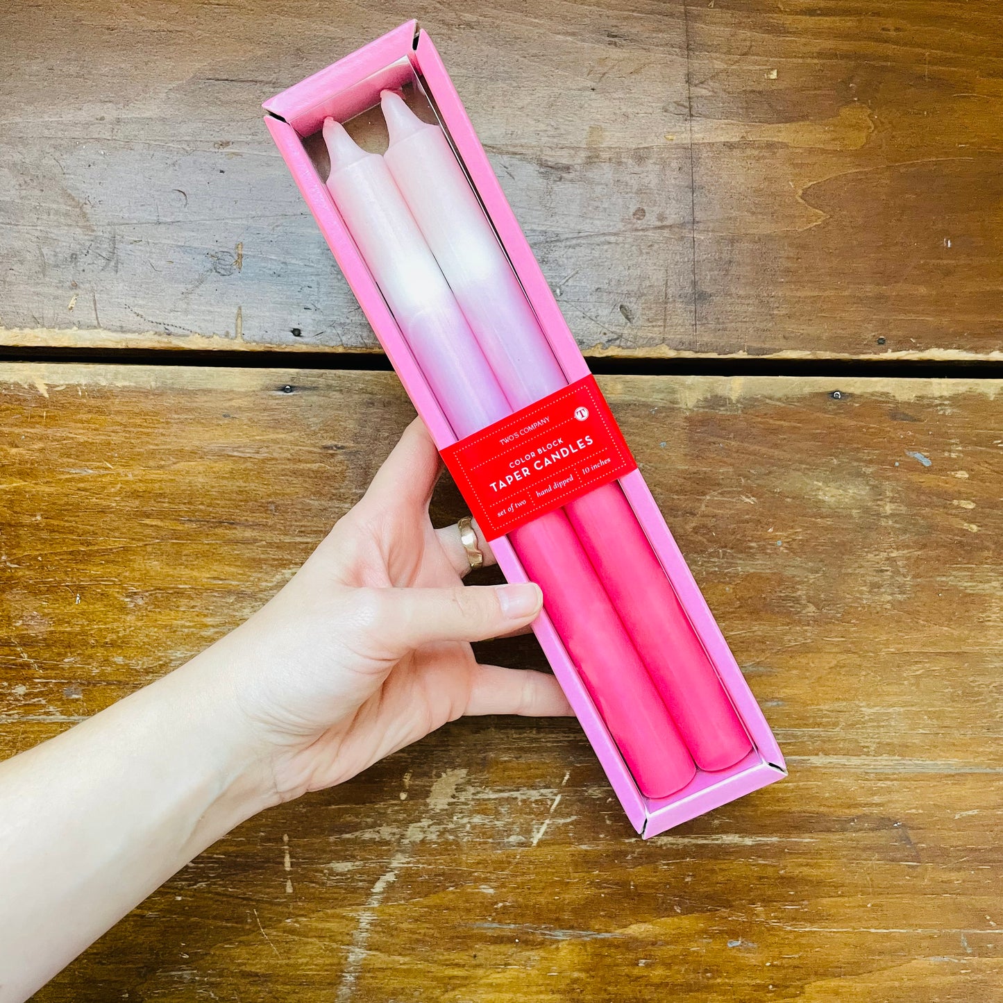 Pink & Red Color Block Taper Candles