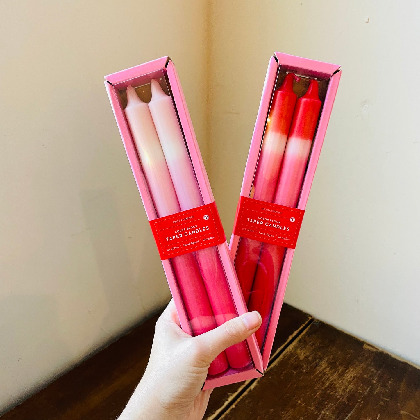 Pink & Red Color Block Taper Candles