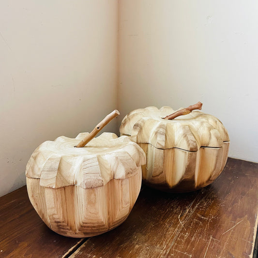 Carved Wooden Pumpkin w/ Lid