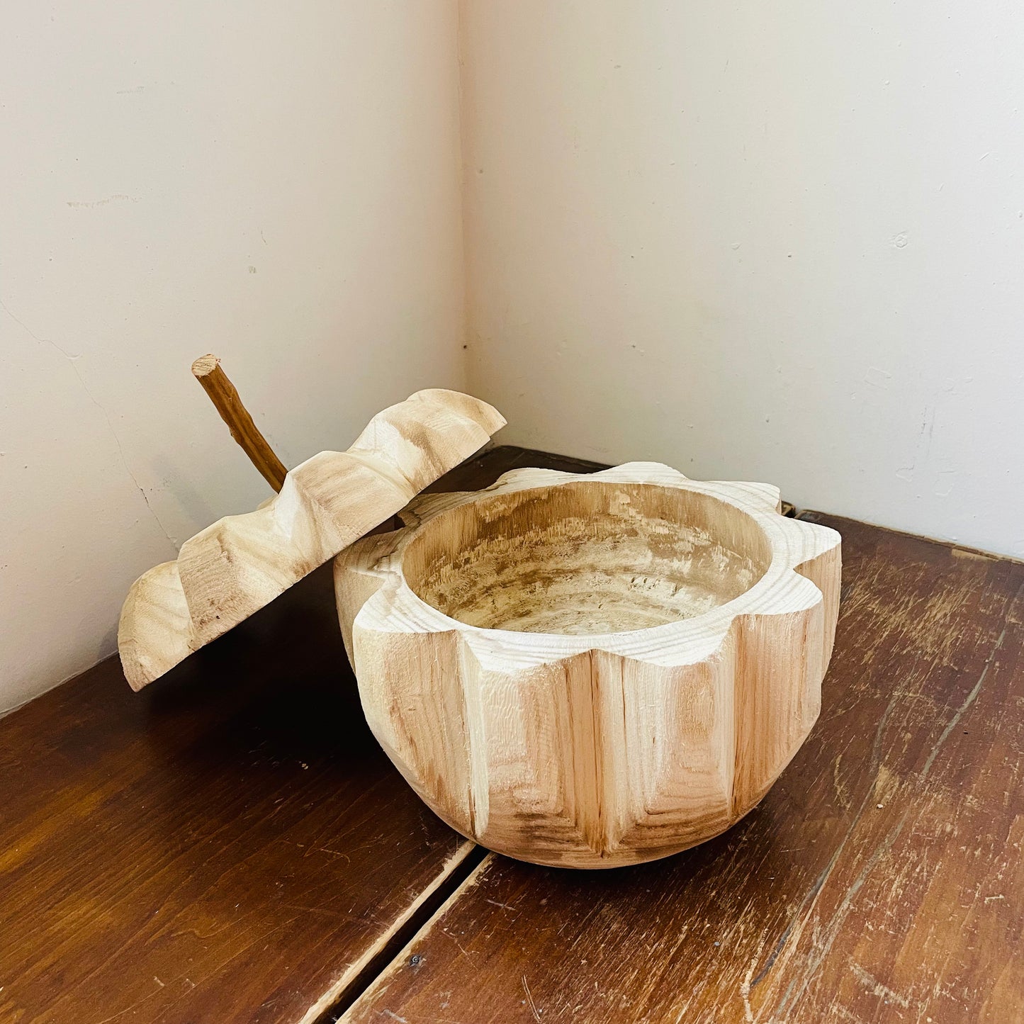 Carved Wooden Pumpkin w/ Lid