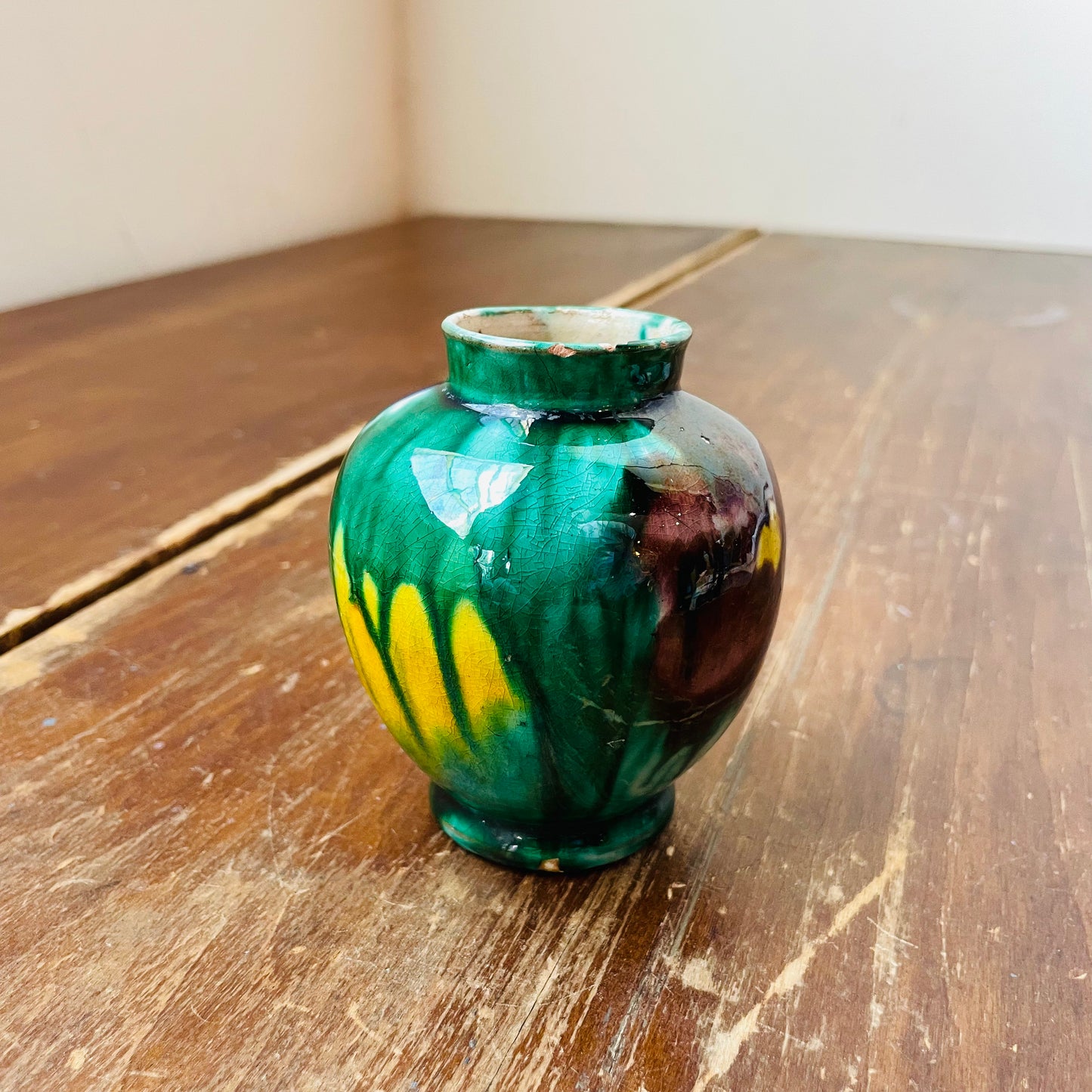 Green Glazed Oaxaca Mexican Mini Pot- Vintage