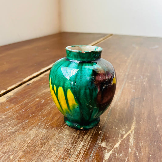 Green Glazed Oaxaca Mexican Mini Pot- Vintage