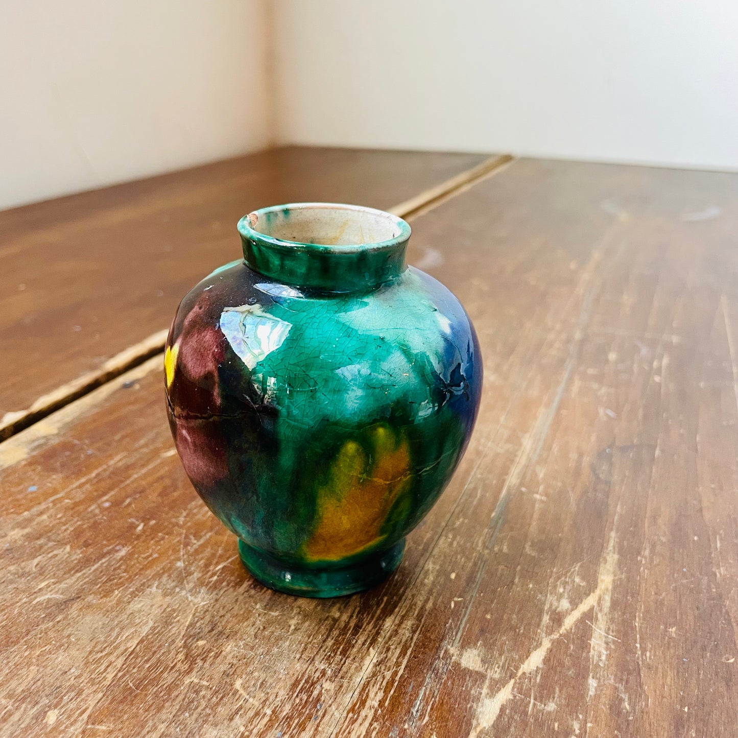 Green Glazed Oaxaca Mexican Mini Pot- Vintage