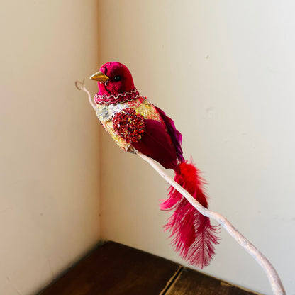 Red & Glittered Clip on Bird Ornament