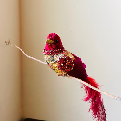 Red & Glittered Clip on Bird Ornament