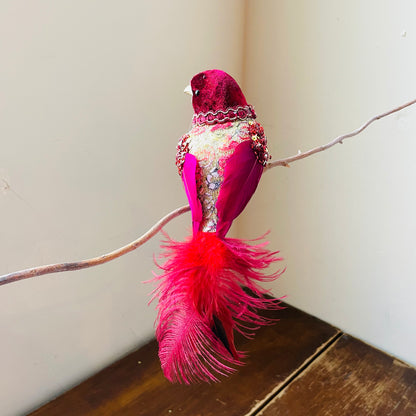 Red & Glittered Clip on Bird Ornament