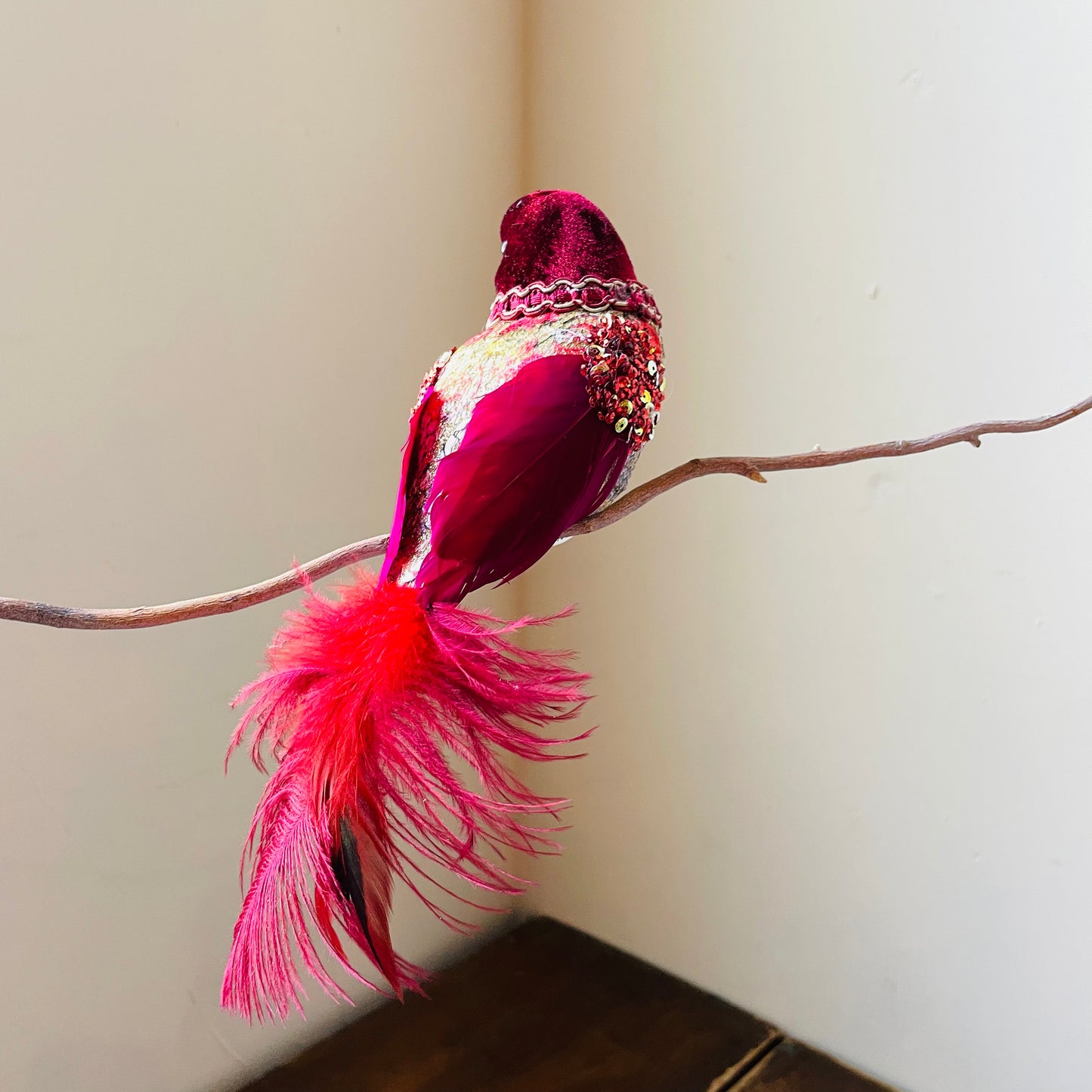 Red & Glittered Clip on Bird Ornament