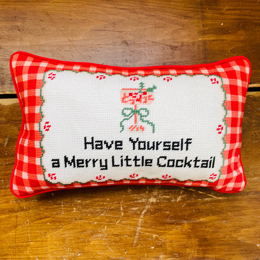 Merry Little Cocktail Needlepoint Pillow