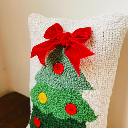 Christmas Tree w/ Ribbon & Buttons Pillow