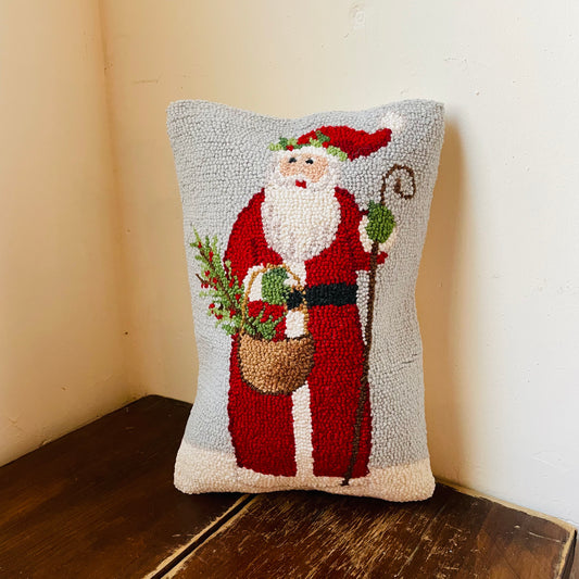 Noel Santa with Holly Basket Pillow